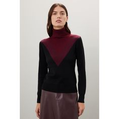 Red stripe knit (44% Polyester, 30% Acrylic, 20% Nylon, 6% Wool). Sweater. Long sleeves. Pull on. 23.5" from shoulder to hemline. Imported. Burgundy Winter Top For Workwear, Elegant Striped Winter Tops, Red Turtleneck Workwear Top, Red Turtleneck Tops For Work, Red Fine Knit Top For Fall, Burgundy Turtleneck, Rent The Runway, Black Turtleneck, Closet Designs