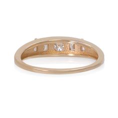 A slimmer version of our Balance Ring, this band featuring 5 diamonds in 3 different cuts will be your go-to stacker. A round diamond in the center is flanked by two wide baguette cut diamonds and two puffed trillion diamonds, surrounded by a milgrain frame. Total carat weight of approximately 0.45. High polished and set in 14K yellow, white or rose gold. Please contact us for customizations. Please contact us regarding expedited shipping times & rates in addition to current in-stock items. Promise Ring With Baguette Diamonds, Timeless Baguette Diamond Promise Ring, Timeless Baguette Cut Diamond Ring With Accents, Timeless Rings With Diamond Accents And Baguette Cut, Timeless Baguette Cut Rings With Diamond Accents, Timeless Baguette Cut Diamond Accent Rings, Diamond Birthstone Ring In Baguette Cut For Promise, Fine Jewelry Three Stone Baguette Cut Ring, Anniversary Stackable Emerald Cut Baguette Diamond Rings