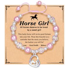 PRICES MAY VARY. 【Horse Bracelet】This lucky horse bracelet comes with wishes for beautiful, powerful and good fortune. When she wears this bracelet she'll have a reminder to always remember she is braver, smarter, and loved than she knows! 【Horse Gifts for Girls】Our bracelet is a nice gift for the experienced equestrian or the simple horse lover. Perfect gifts for your girls on Birthday, Christmas, Graduation or any occasion. 【Material】Made of sparkly rhinestone crystal balls and pink & white pe Lisa Birthday, Horse Gift Ideas, Personalized Horse Gifts, Horse Charm Bracelet, Horse Bracelet, Horse Birthday, Crystal Balls, Birthday Bracelet, Horse Jewelry