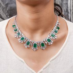 Zambian Emerald SI/H Baguette Diamond Necklace 14k White Solid Gold 41.64 Tcw Luxury Emerald Cut Diamond Necklace For Formal Occasions, Luxury Emerald Cut Diamond Necklace For Formal Events, Formal Baguette Diamond Necklaces, Luxury Baguette Cut Emerald Necklace For Formal Occasions, Elegant Baguette Cut Emerald Necklace For Formal Occasions, Elegant Baguette Cut Emerald Necklace For Formal Events, Luxury Baguette-cut Emerald Necklace For Formal Occasions, Elegant Formal Baguette-cut Emerald Necklace, Luxury Baguette Diamond Necklaces For Formal Occasions