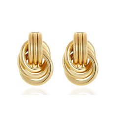 PRICES MAY VARY. Stylish & Bold Design: Our chunky gold knot drop earrings exude a trendy and eye-catching charm, featuring intricate knot details that gracefully from your ears. Perfect for making a statement at any occasion, these earrings are sure to turn heads. Premium Quality Materials: Crafted from brass with a lustrous gold finish, these statement earrings are both durable , ensuring long-lasting wear. They are designed to withstand daily wear and retain their shine. Timeless Fashion Acce Simple Gold Earrings, Chunky Earrings, Gold Statement Earrings, Link Earrings, Knot Earrings, Formal Attire, Earrings Statement, Geometric Earrings, Bold Design