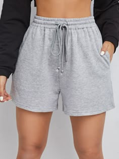 SHEIN Drawstring Waist Solid Track Shorts | SHEIN USA