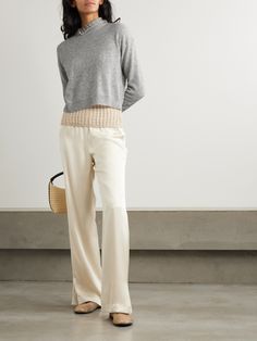 Knitwear that you'll treasure for years to come is Allude's specialty. This sweater is knitted from naturally soft cashmere for a regular profile that looks smart but doesn't scrimp on comfort. For an elevated take, try stacking chunky modernist bangles over the ribbed cuffs. Chic Cashmere Knit Top, Chic Long Sleeve Cashmere Cropped Sweater, Chic Long Sleeve Cashmere Knit Top, White Fine Knit Cashmere Top, Casual Fine Knit Cashmere T-shirt, Cashmere Sweater Women, Flat Dress Shoes, Latest Sweater, Exclusive Dress