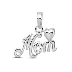 This beautiful charm features the word "Mom" spelled out in an elegant font and topped by a heart. Crafted in sterling silver with a high polish finish, the charm can be paired with a chain of your choosing (sold separately). Best Valentine's Day Gifts, Jewelry Charms Pendants, Kay Jewelers, Elegant Font, Silver Prices, A Heart, Heart Charm, Bead Charms, Valentine Day Gifts