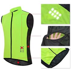 an image of a neon green vest with instructions on how to put it in the pocket