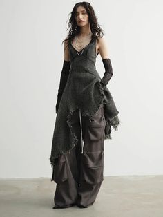 Marigold Shadows Dresses Frandie Asymmetrical Frayed Dress Frayed Dress, Dystopian Fashion, Diy Vetement, Casual Sweatpants, Design Textile, Suspender Dress, Mode Inspo, Overall Dress, Mode Inspiration