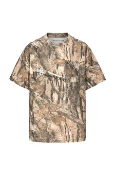 The Forest Camo Pocket T-Shirt seamlessly blends military style with casual comfort. This tee features an all-over woodland camo print, providing a rugged and trendy look. The left chest pocket adds a functional and stylish element, while the drop shoulder design enhances the relaxed fit. A brand logo is sewn just below the back neckline, adding a touch of authenticity. Crafted from premium 100% cotton fabric, this slightly oversized t-shirt ensures both durability and comfort, making it a perfect addition to any casual wardrobe. All-over woodland camo print Left chest pocket Drop shoulder design Brand logo sewn below back neckline Premium 100% cotton fabric Slightly oversized fit Composition: 100% Cotton Brand： LIFEGOESON Wearing: Male model is 185 cm / 6’ 1’’ | 65 kg / 143 lbs wearing si Military Style Short Sleeve Tops For Outdoor, Military Style Short Sleeve Outdoor Tops, Outdoor Camouflage Cotton T-shirt, Camouflage Graphic Print Relaxed Fit T-shirt, Camouflage Military Short Sleeve T-shirt, Camouflage Military Style Tops For Streetwear, Military Camouflage Short Sleeve T-shirt, Military Style Camouflage Short Sleeve T-shirt, Camouflage Short Sleeve T-shirt With Relaxed Fit