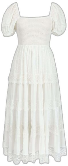 Lace Dresses With Ruffled Tiered Skirt, White Chiffon Feminine Skirt, Elegant Swiss Dot Dress For Spring, Elegant Spring Dress With Swiss Dot, Elegant Dress With Lace Patchwork And Flowy Skirt, White Knee-length Dress With Voluminous Skirt, Elegant Tiered Dress With Gathered Skirt, Elegant Tiered Skirt Dress With Gathered Details, Bohemian Party Dress With Tiered Skirt