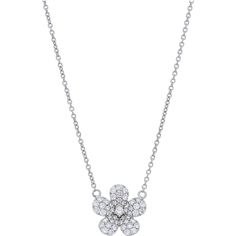 Sofer Jewelry - Pave Diamond Flower Necklace in 14K White Gold Elegant White Luxury Flower Necklace, Diamond Flower Necklace, Diamond Flower, Flower Pendant, Flower Necklace, Round Cut Diamond, Touch Of Modern, Pave Diamonds, Prong Setting