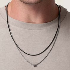 Men's' Necklace - Demian Necklace - Galis jewelry Minimalist Black Double Chain Necklace, Modern Black Jewelry With Silver Chain, Modern Black Jewelry With Oxidized Finish, Everyday Stainless Steel Box Chain Necklaces, Modern Black Oxidized Jewelry, Stainless Steel Box Chain Necklace, Black Sterling Silver Chain Necklace, Black Metal Jewelry With Silver Chain, Modern Black Jewelry With Double Chain