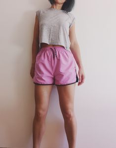 Women pink Athletic shorts with elastic waist.  Polyester. Black lining. No pockets. UK8, EU36, US4 Waist is 29 cm Lenght is 34 cm. Pink Athletic Shorts With Built-in Shorts For Summer, Pink Athletic Shorts With Built-in Liner For Summer, Sporty High-waisted Pajama Shorts, Pink Activewear With Built-in Shorts, Pink Athletic Shorts With Built-in Shorts For Workout, Pink High-waisted Athletic Shorts With Built-in Shorts, Sporty High-waisted Workout Pajama Shorts, Pink Stretch Athletic Shorts For Gym, Pink High-waisted Shorts Athleisure Activewear