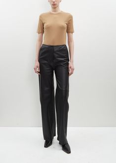 La Garçonne | Clothing Leather Bottoms For Work With Straight Hem, Leather Tapered Leg Pants For Work, Classic Straight Leg Leather Pants For Work, Classic Leather Bottoms For Work, Sleek Tapered Leg Leather Pants For Work, Sleek Leather Trousers, Sleek Tapered Leather Pants For Work, Modern Leather Bottoms For Business Casual, Sleek Straight Leg Leather Work Pants