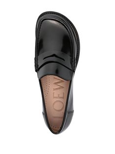 black calf leather patent finish asymmetric round toe penny slot branded leather insole low heel This item is in size 40 and the color is Black Sleek Patent Leather Loafers With Leather Sole, Business Loafers With Glossy Finish And Round Toe, Formal Black Loafers With Glossy Finish, Black Glossy Loafers For Formal Occasions, Black Glossy Finish Loafers For Formal Occasions, Classic Glossy Finish Slip-on Loafers, Glossy Finish Business Loafers With Round Toe, Black Glossy Finish Formal Loafers, Sleek Patent Leather Office Loafers