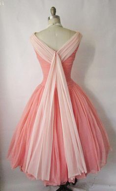 Fitted Vintage Chiffon Dresses, Vintage Fitted Chiffon Dresses, Vintage Sleeveless Bridesmaid Dresses, Vintage Pink Chiffon Dress, Vintage Chiffon Dress For Formal Occasions, Pink Lined Dress For Wedding, Prom Dresses Vintage 1950s, Vintage Homecoming Dress, Vintage Homecoming Dresses