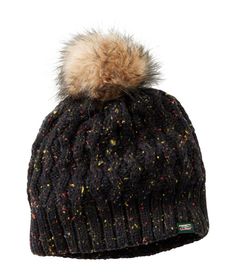 This cozy hat with fun stripes is topped with a stylish faux fur pom and dressed up with knit cables. Inside, the supersoft plush lining adds nonstop warmth and comfort. Knit in soft acrylic yarn. Lined in a plush blend of 95% polyester and 5% lycra Pom is 100% polyester. Handwash, dry flat. Imported. | Kids' Cozy Cable Pom Hat, Stripe, Synthetic Knit Cables, Cable Hat, Cozy Hat, Pom Pom Hat, Fur Pom Pom, L L Bean, Christmas And New Year, Acrylic Yarn, Kids Accessories