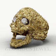 Add a touch of unique elegance to your jewelry collection with this stunning Sugar Skull Floral Aignet Ring. Featuring intricate floral details and a mesmerizing moissanite stone at its center, this ring is sure to catch everyone's eye. Handcrafted with care and attention to detail, this piece of jewelry is perfect for adding a pop of color and style to any outfit. Whether you're a fan of sugar skulls or simply love statement jewelry, this ring is a must-have for your accessory collection. Wear it with confidence and showcase your individual style with this beautiful and one-of-a-kind piece. Model number #RSK000009A-Mois ► Stones: Moissanite If you want other type of stones, please contact me. I should check the availability. You can watch model on my Instagram page: https://www.instagram. Gothic Gold Jewelry For Formal Occasions, Luxury Skull Ring As Gift, Gold Gothic Jewelry For Anniversary, Gold Gothic Jewelry For Formal Occasions, Elegant Skull Ring As Gift, Formal White Gold Skull Ring, Gothic Skull Jewelry For Formal Occasions, Luxury Skull Jewelry For Gifts, Engraved Skull Ring For Anniversary