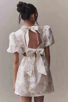 Elliatt Octavia Puff-Sleeve V-Neck A-Line Mini Dress | Anthropologie White Graduation Dress College Classy, White Bridal Shower Dress, Wedding Rehearsal Dress, Graduation Dress College, Chinese Fancy Dress, Bridal Shower Dresses, Kid Dress, Bridal Wardrobe, Dress With Puffy Sleeves