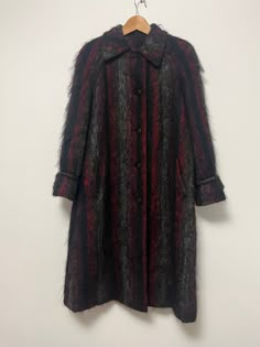 "Stunning! Vintage Primrose of Toronto Bardolino Luxury Mohair long coat. Multi colour  Button up Mohair wool 90% Nylon 10% Size medium  Please see measurements for sizing Neck 6\" Pit to pit 22\" Sleeves from seam to cuff 28.5\" Length 44\" Waist 23\" Any questions just ask! Shipping is included in purchase price. Vintage item, regular wear due to age should be expected. Any known flaws/marking will be listed. No returns / exchanges but please advise if there is an issue with your item" Fall Long Single-breasted Fur Coat, Fall Single-breasted Long Fur Coat, Fall Single Breasted Long Fur Coat, Long Coat With Covered Buttons For Fall, Fall Long Coat With Covered Buttons, Long Fur Coat With Button Closure For Fall, Wool Long Coat For Cold Weather, Long Wool Fur Coat For Cold Weather, Cold Weather Long Wool Fur Coat