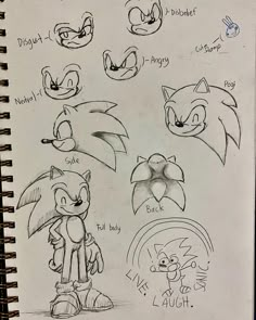 sketches of sonic the hedgehog and other characters