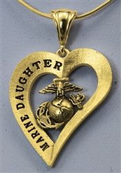 a heart shaped pendant with an eagle and globe on it that says daughter, i love you