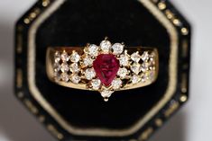 üVINTAGE ORIGINAL 18K GOLD NATURAL DIAMOND AND RUBY DECORATED PRETTY RING In very good condition. Total weight 4.6 grams. Totally is diamond 0.55 carat. The diamond is has F-G color and vs-vvs  clarity. Totally  is Ruby 0.42 carat. Ring size is US 6 . We can make any size. Please contact for any questions. Pretty Ring, Pretty Rings, Old Vintage, Rings Statement, Statement Rings, Natural Diamonds, The Future, Ruby, 18k Gold