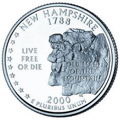 the new hampshire state quarter is shown in black and white, with stars on it