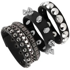 PRICES MAY VARY. Package Included : 1 * Cool Round Rivets Wristband for Men Women + 1 * Punk Leather Retro Hexgon Studded Bracelet for Man Woman + 1 * Man' s Classic Chain Cuff Bracelet for Man Woman. Material : PU Leather + Alloy. Size : As the picture shown above. These bracelets are designed with adjustable snapback, you can change their sizes based on your needs. Suitable Occasions : Suitable Occasions : 80s theme Party, 90s theme Party, Rock Concert, Music Carnival, Bike Game, Guitar Show, Trendy Adjustable Spiked Bracelets, Edgy Band Bracelet For Concerts, Trendy Metal Wristband For Concerts, Edgy Band Bracelet For Concert, Trendy Festival Bracelets With Rivets, Trendy Bracelet Jewelry For Concerts, Edgy Black Band Bracelets, Adjustable Punk Style Bracelet, Black Riveted Bracelets For Concerts