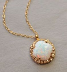 Australian Opal Gemstone Necklace,Halo Rhinestone Necklace,White Opal Swarovski Necklace,Cushion Cut Swarovski Necklace, Birthstone Gifts, Necklace White, Fantasy Jewelry, Stunning Necklace, Australian Opal, Rhinestone Necklace, Opal Pendants, Opal Necklace