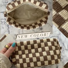 "Pouch carry all for your make up, jewelry, keys, phone, hair accessories, and more! Zipper Closure Size: 7\"W x 4\"H x 3\"D 3 Color Options:  1. Brown / Blue Fair Isle Print: fabric lining 2. Brown / Tan Checkered: Plastic lining 3. Green / White Checkered: fabric lining Checkered Cosmetic Bag | Travel Pouch | Pencil Case | Retro Checker Print | Makeup Bag \\\\ SHIPPING //  We work hard to get all orders out within 1 - 5 business days. Please note that during sales and holidays process time may Checkered Pencil Case, Beige Rectangular Zipper Pouch, Trendy Brown Cosmetic Bag For Everyday Use, Trendy Brown Cosmetic Bag, Trendy Brown Zipper Pouch, Handmade Brown Rectangular Pencil Case, Trendy Square Cosmetic Bag For Everyday Use, Brown Portable Rectangular Cosmetic Bag, Square Zipper Pouch Cosmetic Bag For Daily Use