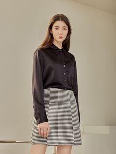 Editor's Notes Classic mood checkered pattern skirt that has a classic and casual wear. This is great the style for an office or can be worn formally and casually creating various of outfits.- Classic mood A line skirt design- Great to style with same design jacket- Luxurious and classy wear- Can be worn in many waysMeasurements(in.)S / M - Waist: 13.58 in. / 14.17 in. - Hip: 16.54 in. / 17.13 in.- Hem: 20.47 in. / 21.26 in.- Total length: 17.32 in. / 17.32 in.Colors may vary depending on monitor specifications or resolutionThe size may have 1-3 cm errorModel info: Height 5' 70, Bust 32.67 in., Waist 24.01 in., Hip 35.43 in., Shoes 8 size/ Wearing a size S Composition & Care- 65% Polyest Elegant Business Skirt For Fall, Elegant Houndstooth Mini Skirt, Elegant Black Skirt With Houndstooth Pattern, Elegant Black Houndstooth Pattern Skirt, Elegant Black Houndstooth Skirt, Plaid Pleated Skirt For Work, Elegant Plaid Skirt For Work, Elegant Houndstooth Skirt For Office, Elegant Fall Mini Skirt For Business Casual