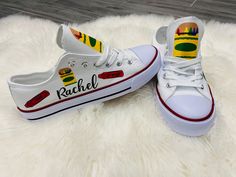 Woman's Custom Teacher canvas shoes are perfect for any Teacher to rock them at School! Please enter Name in the notes. Other colors available upon request. Fun White Low-top Canvas Shoes, Yellow Customizable Casual Sneakers, Casual Yellow Customizable Sneakers, White Canvas Shoes With Rubber Sole, White Canvas Closed-toe Shoes, White Closed Toe Canvas Shoes, Trendy Closed Toe Canvas Shoes, Teacher Shoes Painted, Teacher Sneakers