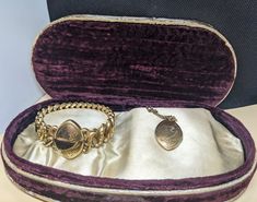 Vintage Pitman and Keeler American Queen Gold Filled Sweetheart Expansion Bracelet and Matching Floral Locket Set with Original Box Red Velvet Top, Charm Holder Necklace, Dark Red Velvet, American Queen, Charm Holder, Vintage Monet, Daisy Pattern, Velvet Top, Dr Closet