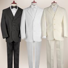 three suits and two ties are on display