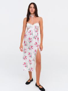 Babys Breath Midi Slip Dress Tie Back Midi Length Slip Dress For Casual Wear, Casual Tie Back Midi Length Slip Dress, Elegant Midi Dress With Tie Straps For Spring, Elegant Spring Midi Dress With Tie Straps, Feminine Lace Slip Dress For Date Night, Floral Print Midi Slip Dress For Brunch, Elegant Lace Slip Dress For Spring, Chic Floral Print Slip Dress For Summer, Spring Midi Dress With Spaghetti Straps For Brunch