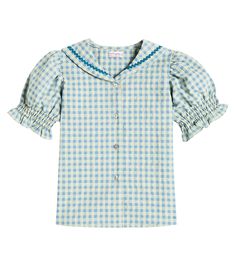 Georgina gingham cotton-blend shirt in green - La Coqueta | Mytheresa Gingham, Top Shirt, Girl Outfits, Cotton Blend, Brand New, Green, Clothes