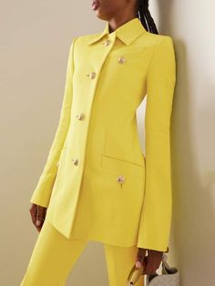 Come to Stylewe to buy Blazers at a discounted price, SPU: 11KBL6J52FA, Color: Yellow, Theme:Spring/Fall, Edition type:Regular Fit. Fun Blazers For Women, Colorful Gown, Shirt Collar Pattern, Fashion Black And White, Yellow Suit, Types Of Coats, Fashion Elegant, Fashion Black, Collar Shirt