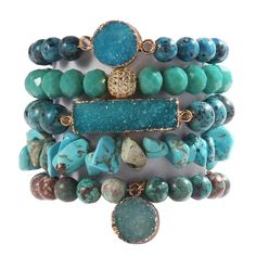 PRICES MAY VARY. [ 5 Pcs Natural Stone Beaded Bracelets Set ]:Made of 100% Natural Stone, Turquoise, Jasper, Agate, Ceramics, High quality beads, Crystal and Gemstone which are high quality materials,Smooth and comfortable. With diamonds decorated, making the bracelet both vintage and fashionable.Bohemian bracelets sets are threaded with strong elastic string. Durable and flexible.With 5 individual single loop bracelets, you can choose to wear one or several to wear. [ Size ]: Made of 10mm and 8 Women’s Beaded Bracelets, Turquoise Beaded Jewelry, Loop Bracelets, Boho Beaded Bracelets, Chakras Bracelet, Turquoise Bead Jewelry, Beaded Bracelet Ideas, Real Turquoise Jewelry, Stone Beaded Bracelets