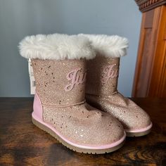 Juicy Couture Glitter Boots Pink New W Tags Retail $60 Winter Boots With Glitter Print And Round Toe, Winter Glitter Print Boots With Round Toe, Pink Juicy Couture, Juicy Coutore Boots, Purple Juicy Couture, Pink And Green Juicy Couture, Juicy Couture Handbags Pink, Juicy Couture Shoes, Glitter Boots