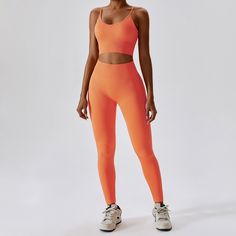 87% Nylon. 13% Spandex Soft. comfortable. skin friendly 4-way stretch. breathable and sweat-wicking Squat proof Built-in Bra with Removable Pads Crisscross straps that offer intricate detailing to your look Adjustable straps Perfect for both sports activities and daily life Sport Suit Women, Teal Coral, Supportive Sports Bras, Yoga Suit, Orange Coral, Workout Tank Top, Leggings Set, Yoga Set, Blue Khakis