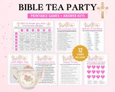 the bible tea party printable game is shown