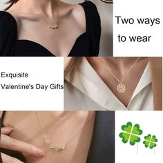 It's a perfect gift for your girl in NEW YEAR🎊 and ANY other OCCASIONS! (Birthday, anniversary...) One necklace with two ways of wearing. This necklace has two designs in one necklace, open with 4 hearts, but closing is a four-leaf clover, the perfect pendant necklace for a lady who has difficulty choosing. It is a great gift for your family and friends on any occasion. Beautiful Rose Jewelry Box design is Sleek and Modern yet Classic and Elegant Style.ITEM SPECIFICS:-Material: Copper-Chain Len Elegant Heart Necklace For Valentine's Day Birthday, Elegant Heart Necklace For Birthday And Valentine's Day, Elegant Heart Necklace For Anniversary Gift, Elegant Heart Pendant Necklace For Birthday, Dainty Heart Necklace For Valentine's Day Birthday, Gold Heart Necklace For Valentine's Day Birthday, Heart Necklace For Birthday And Valentine's Day, Valentine's Day Birthday Clavicle Chain Jewelry, Dainty Necklace For Valentine's Birthday Gift