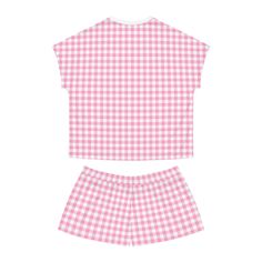 Gingham check pajama shirt and shorts. - 100% polyester base, 100% cotton collar - Relaxed fit - Sewn-in label S M L XL 2XL Top length, in 24.40 24.80 25.30 25.90 26.50 Top width, in 19.85 21.05 22.20 23.40 24.60 Bottom length, in 11.00 11.40 11.80 12.20 12.60 Waist, in 15.75 16.30 16.89 17.48 18.07 Hips, in 20.08 21.02 22.05 23.43 25.08 Aesthetic Pajamas, Swimsuit Workout, Gingham Shorts, Shirt And Shorts, Pink Gingham, Gingham Check, Pajama Shirt, Short Pajama Set, Nightgowns