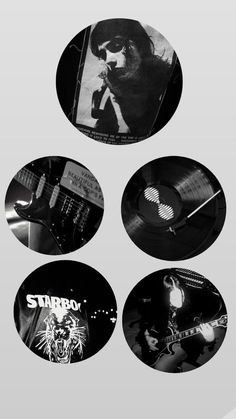 four black and white images of guitars with the words starbox on one side