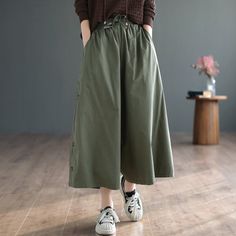 Details: Gender: Women Item Type: Pants Material: Cotton Season: Spring, Autumn Pattern: Solid Style: Casual, Loose, Retro Waist Type: Elastic Waist Size: One Size Waist: 70.00 - 100.00 cm/ 27.56 - 39.37 " Length: 83.00 cm/ 32.68 " Hip: 134.00 cm/ 52.76 " Thigh: 104.00 cm/ 40.94 " Linen Bottoms, Autumn Pattern, Casual Wide Leg Pants, Sleeveless Bodycon Dress, Linen Jumpsuit, Empire Waist Dress, Long Jumpsuits, Pantalon Large, Knee Dress