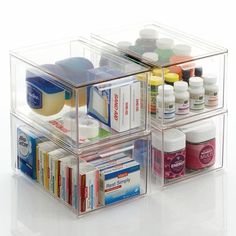 Plastic Stackable Bath Storage Bin with Pull out Drawer Bathroom Vanity Countertops, Medicine Cabinet Organization, Pull Out Drawer, Medicine Organization, Custom Storage, Bathroom Storage Organization, Toiletries Organization, Bath Storage, Container Organization