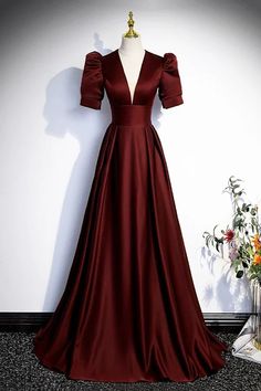 Bridesmaid Dresses With Sleeves Long, Modest Prom Dresses With Sleeves, Modest Bridesmaid Dresses With Sleeves, Prom Dress Satin, Prom Dress Simple, Satin Long Prom Dress, Prom Dress Burgundy, Modest Prom Dresses, Burgundy Prom