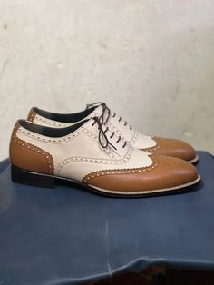 handmade leather shoe Beige Leather Wingtip Oxfords, Italian Cap Toe Oxfords For Office, White Wingtip Oxfords With Leather Lining, Beige Wingtip Oxfords For Formal Occasions, Formal Beige Leather Shoes With Leather Sole, Beige Leather Formal Shoes With Leather Sole, Formal Beige Brogue Oxfords, Beige Brogue Oxfords For Formal Occasions, Classic Beige Leather Shoes With Brogue Detailing