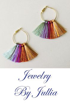 Fringe earrings with five mini multicolor silk tassels. Perfect for a cute girlfriend gift or bridesmaid gift! Now 20% OFF and FREE Shipping  #rainbowearrings #hooptasselearrings #multicolorearrings #multicoloredearring #mulricolortasselearrings #tasselearrings #tasseledearrings #tassleearrings #macrameearrings #fringeearrings #bridesmaidgift #beachearrings #coloredearrings #tribalearrings #ombreearrings Multicolor Tassel Earrings With Round Beads, Handmade Multicolor Tassel Drop Earrings, Bohemian Rainbow Tassel Earrings, Multicolor Tassel Drop Earrings, Festive Multicolor Tassel Earrings, Rainbow Dangle Tassel Jewelry, Pastel Color Dress, Ombre Earrings, Multicolor Earrings