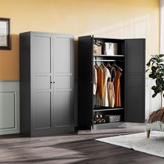 Color: BlackBrand: SISESOLSize: 72"H -ArmoireItem Depth: 18 inchesItem dimensions L x W x H: 18 x 36 x 72 inchesItem Weight 95 Pounds: : Item Weight 95 Pounds: Style ModernAssembly Required Yes: : Assembly Required Yes: Shape Rectangular✔️【Large capacity Wardrobe Cabinet】:This black wardrobe cabinet can store kinds of daily use,cloth,shoes in different sizes.Let you organize your space like a pro.Save your home from the villainy of clutter.✔️【Durable Material】:The armoire wardrobe closet with ha Closet Ideas With Doors, Standing Closet Ideas, Free Standing Closet Ideas, Black Armoire, Closet With Doors, Bedroom Built In, Metal Wardrobe, White Armoire, Craft Storage Cabinets