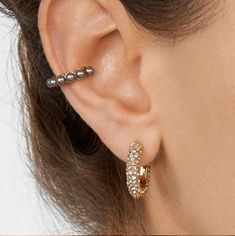 Rhinestone studded zirconia hoop glam earrings Color: gold Base: brass Length: 1/2 inch Pearl Ear Cuff, Crystal Ear Cuff, Glam Earrings, Gemstone Hoop Earrings, Mini Hoop Earrings, Crystal Dangle Earrings, Rhinestone Studs, Small Earrings, Cartilage Earrings